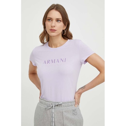 Armani Exchange t-shirt damski kolor fioletowy 3DYT48 YJETZ ze sklepu ANSWEAR.com w kategorii Bluzki damskie - zdjęcie 167962346