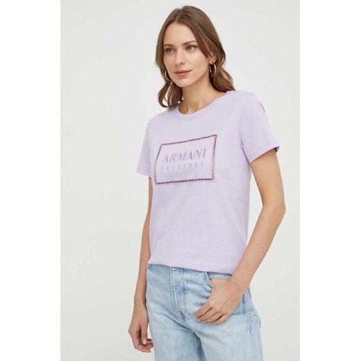 Armani Exchange t-shirt bawełniany damski kolor fioletowy 3DYT59 YJ3RZ ze sklepu ANSWEAR.com w kategorii Bluzki damskie - zdjęcie 167962356