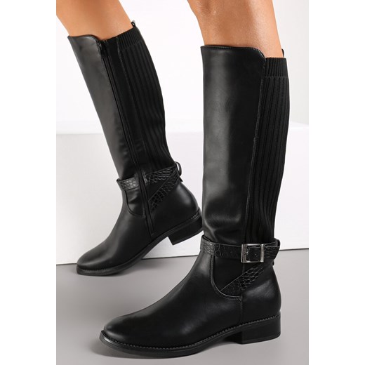 Czarne Kozaki z Elastyczną Cholewką z Tyłu i Sprzączką Merme Renee 41 okazja renee.pl