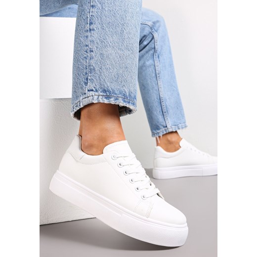 Białe Sznurowane Sneakersy z Cholewką przed Kostkę Narelina Renee 39 renee.pl okazyjna cena