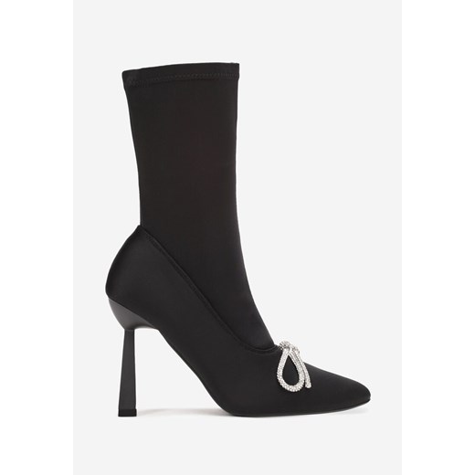 Czarne Botki Skarpetkowe Ozdobione Kokardką z Cyrkoniami na Geometrycznej Renee 40 okazyjna cena renee.pl
