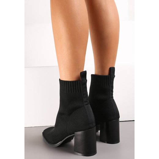 Czarne Skarpetkowe Wsuwane Botki na Słupku Solime Renee 39 wyprzedaż renee.pl
