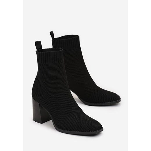 Czarne Skarpetkowe Wsuwane Botki na Słupku Solime Renee 40 okazja renee.pl