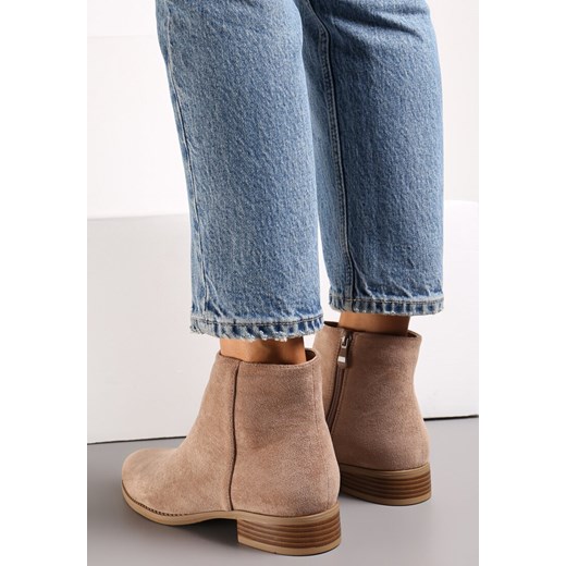 Ciemnobeżowe Botki Sztyblety z Imitacji Zamszu Molitosa Renee 38 wyprzedaż renee.pl