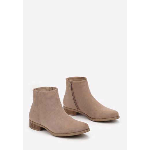 Ciemnobeżowe Botki Sztyblety z Imitacji Zamszu Molitosa Renee 39 wyprzedaż renee.pl