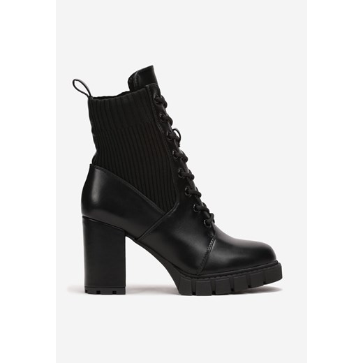 Czarne Botki Sznurowane na Słupku i Platformie ze Skarpetkową Cholewką za Kostkę Renee 36 wyprzedaż renee.pl