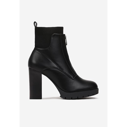 Czarne Botki ze Skarpetkową Cholewką i Ozdobnym Suwakiem Vudensa Renee 39 okazja renee.pl