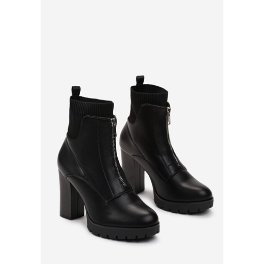 Czarne Botki ze Skarpetkową Cholewką i Ozdobnym Suwakiem Vudensa Renee 36 okazyjna cena renee.pl