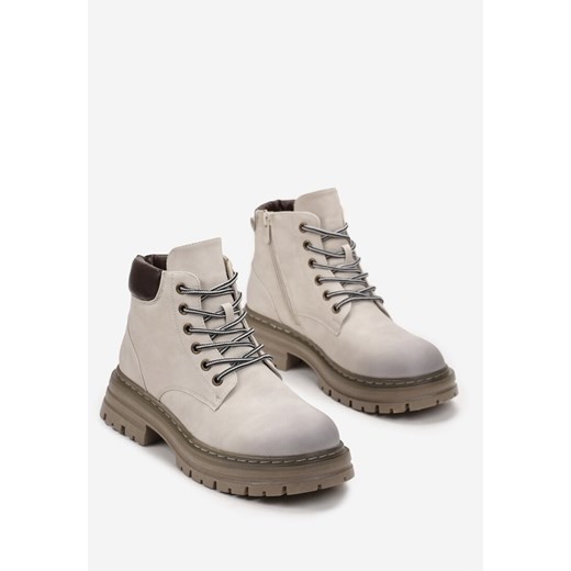 Beżowe Traperki z Ociepleniem i Sznurowaniem Almudena Renee 40 renee.pl wyprzedaż