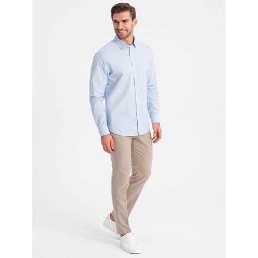 Bawełniana klasyczna koszula REGULAR - błękitna V1 OM-SHOS-0154 ze sklepu ombre w kategorii Koszule męskie - zdjęcie 168052457