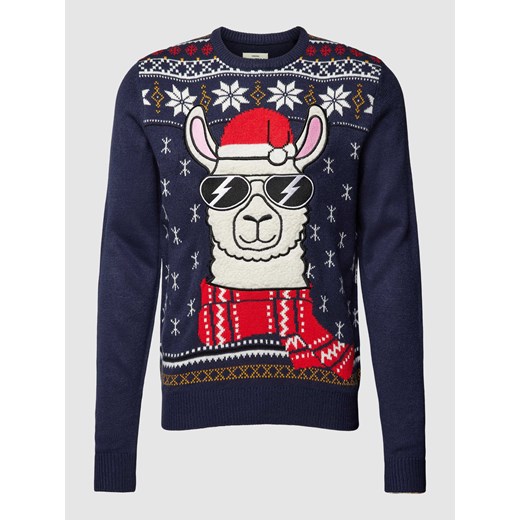 Sweter z dzianiny z wyhaftowanym motywem Montego XL okazyjna cena Peek&Cloppenburg 
