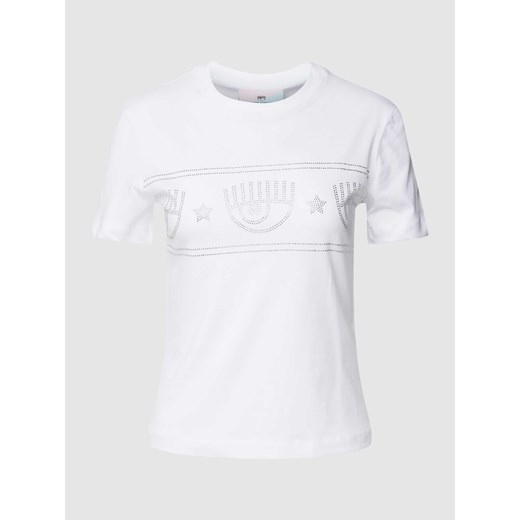 T-shirt z obszyciem kamieniami stras model ‘MAXI LOGOMANIA STRASS’ ze sklepu Peek&Cloppenburg  w kategorii Bluzki damskie - zdjęcie 168085067