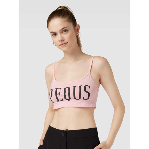 Bluzka damska Pequs na wiosnę różowa z napisami z elastanu 