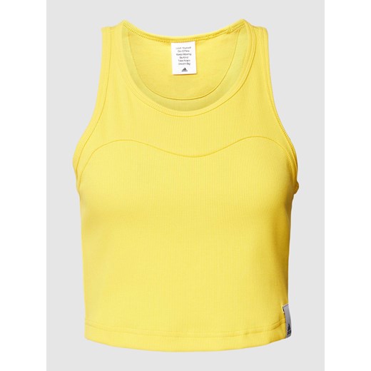 Bluzka damska Adidas Sportswear z elastanu żółta z okrągłym dekoltem 