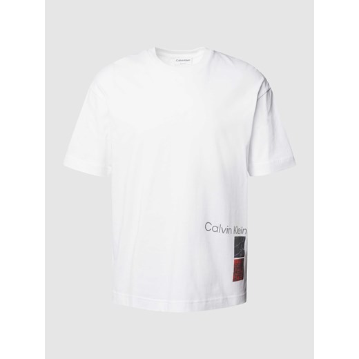 T-shirt męski Calvin Klein biały z krótkimi rękawami z nadrukami młodzieżowy 
