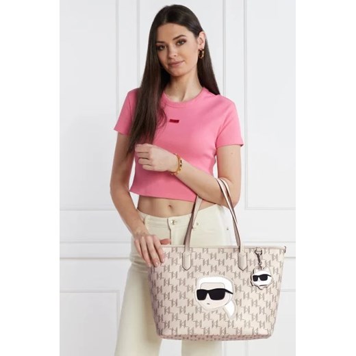 Shopper bag Karl Lagerfeld beżowa bez dodatków mieszcząca a5 na ramię 