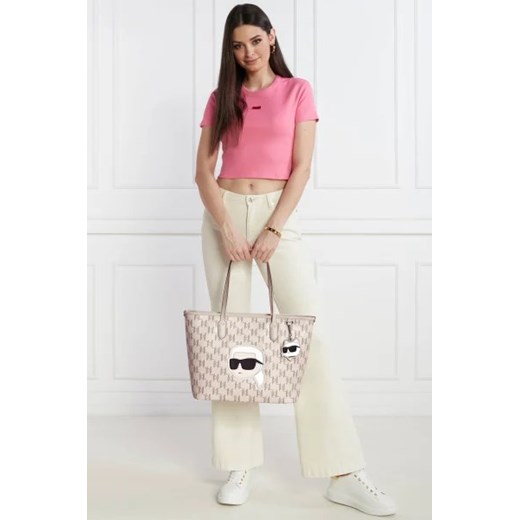 Shopper bag Karl Lagerfeld beżowa na ramię ze skóry ekologicznej 