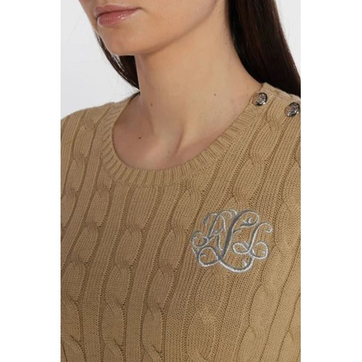 Beżowy sweter damski Ralph Lauren z okrągłym dekoltem z bawełny