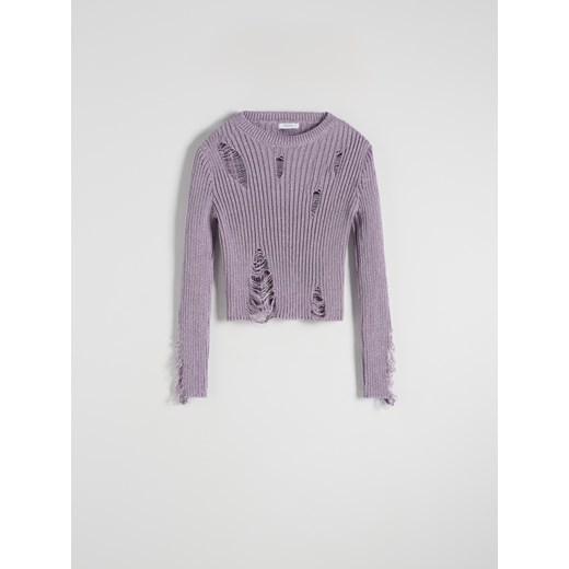 Reserved - Metalizowany sweter z rozdarciami - lawendowy Reserved S Reserved