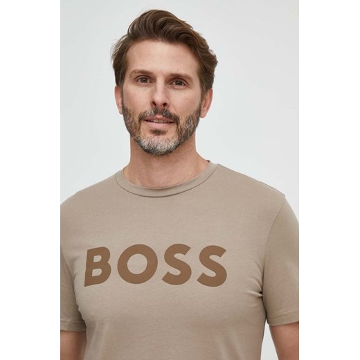 BOSS t-shirt bawełniany BOSS CASUAL kolor brązowy z nadrukiem 50481923 ze sklepu ANSWEAR.com w kategorii T-shirty męskie - zdjęcie 168120638