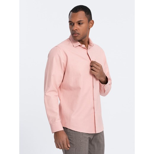 Męska koszula z kieszenią REGULAR FIT - różowa V5 OM-SHCS-0148 ze sklepu ombre w kategorii Koszule męskie - zdjęcie 168127246