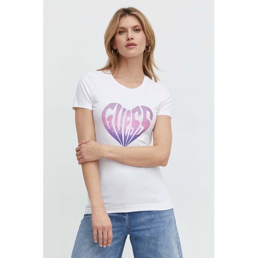 Guess t-shirt HEART damski kolor biały W4RI53 J1314 ze sklepu ANSWEAR.com w kategorii Bluzki damskie - zdjęcie 168131467