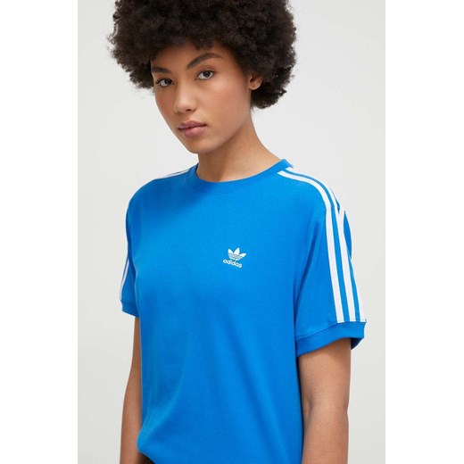 Bluzka damska niebieska Adidas Originals z okrągłym dekoltem z krótkim rękawem 