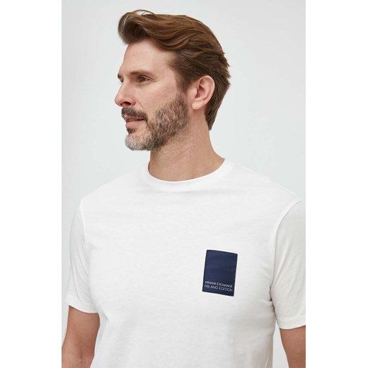 Armani Exchange t-shirt bawełniany męski kolor beżowy z aplikacją 3DZTHM ZJ8EZ ze sklepu ANSWEAR.com w kategorii T-shirty męskie - zdjęcie 168132659