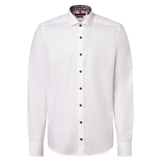 Finshley & Harding Koszula męska Mężczyźni Slim Fit Bawełna biały wypukły wzór tkaniny ze sklepu vangraaf w kategorii Koszule męskie - zdjęcie 168136956