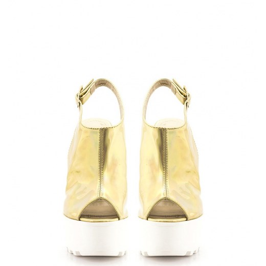 Złote Sandały Gold Fashionable Sandals born2be-pl zolty na platformie