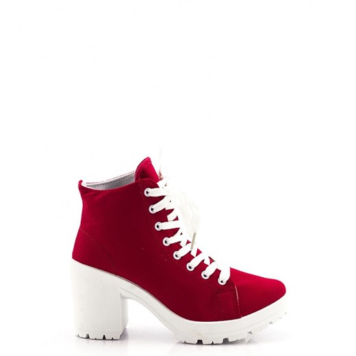 Czerwone Trampki Red Heeled Sneakers born2be-pl brazowy tkanina