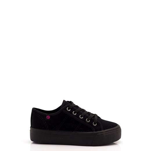 Czarne Trampki Black Sneakers Olivia born2be-pl czarny materiałowe