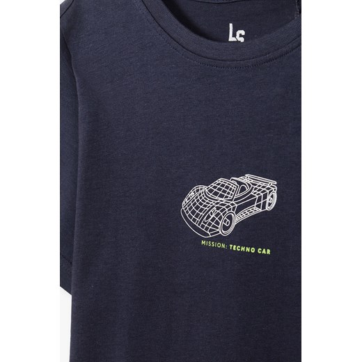 Granatowy t-shirt dla chłopca bawełniany z nadrukiem Lincoln & Sharks By 5.10.15. 164 promocja 5.10.15