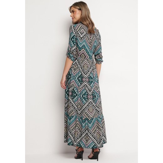 Zielono-Niebieska Bawełniana Sukienka Koszulowa Maxi w Stylu Boho Hlevana XL wyprzedaż Born2be Odzież