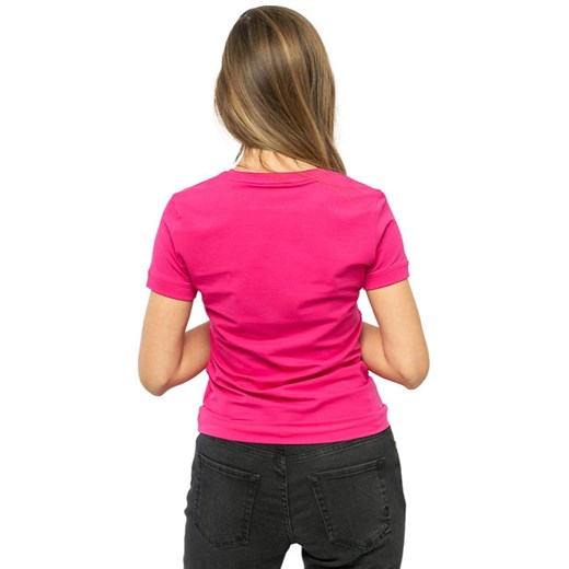 Guess bluzka damska z krótkimi rękawami młodzieżowa różowa z okrągłym dekoltem 