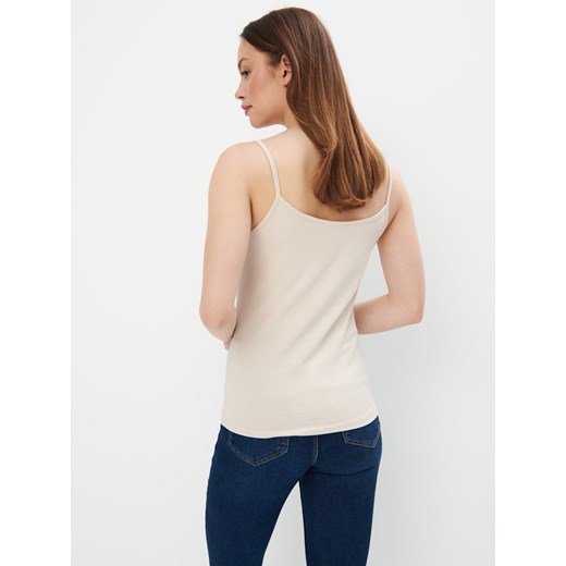 Bluzka damska beżowa Mohito na lato z okrągłym dekoltem 