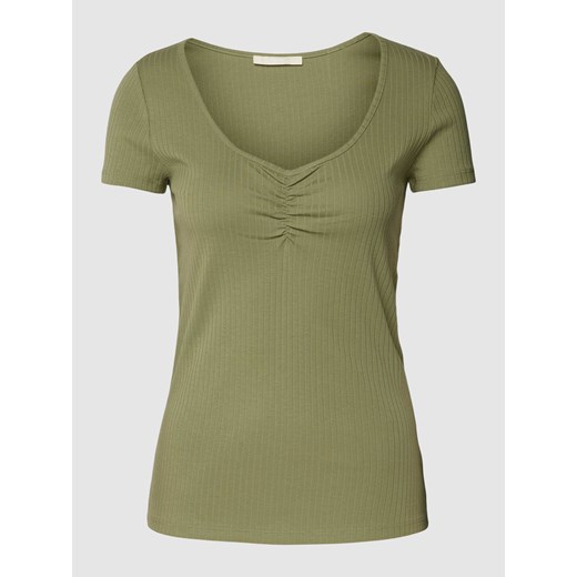 T-shirt z bawełny z efektem prążkowania ze sklepu Peek&Cloppenburg  w kategorii Bluzki damskie - zdjęcie 168175309