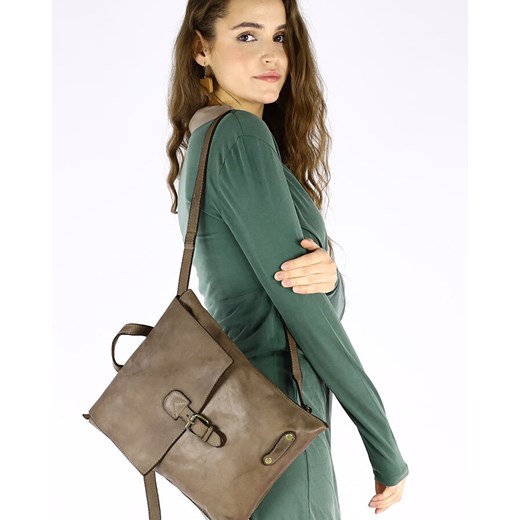 Plecak skórzany damski w oryginalnym stylu - MARCO MAZZINI beżowy taupe ze sklepu Verostilo w kategorii Plecaki - zdjęcie 168180979