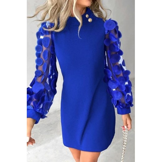 Sukienka IVET mini z długim rękawem luźna dopasowana z okrągłym dekoltem 