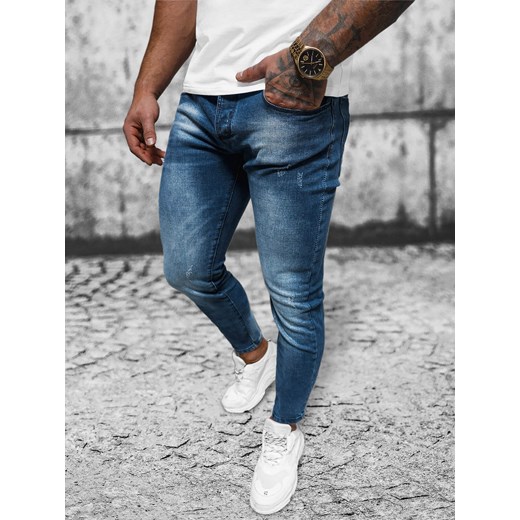 Spodnie jeansowe męskie ciemno-niebieskie OZONEE NB/MP0056BS ze sklepu ozonee.pl w kategorii Jeansy męskie - zdjęcie 168210747