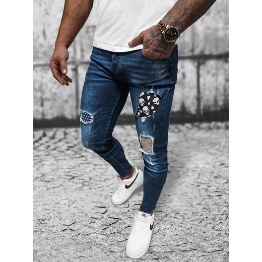Spodnie jeansowe męskie ciemno-niebieskie OZONEE NB/MP0015BS ze sklepu ozonee.pl w kategorii Jeansy męskie - zdjęcie 168210759