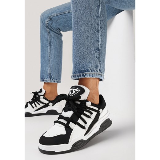 Czarne Sneakersy z Ekoskóry na Płaskiej Podeszwie z Grubymi Sznurówkami Rilirea ze sklepu born2be.pl w kategorii Buty sportowe damskie - zdjęcie 168214448
