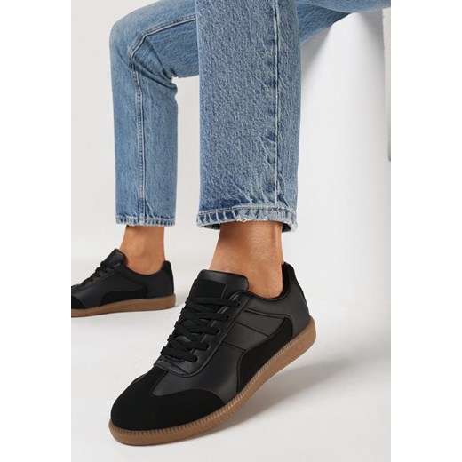 Czarne Sneakersy przed Kostkę z Ozdobnymi Przeszyciami Erdafa ze sklepu born2be.pl w kategorii Buty sportowe damskie - zdjęcie 168214658