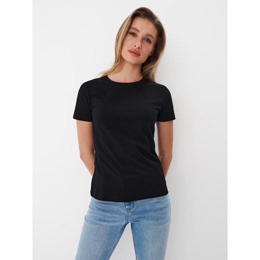 Mohito - Czarny t-shirt z bawełny - czarny ze sklepu Mohito w kategorii Bluzki damskie - zdjęcie 168236828