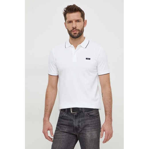 Calvin Klein polo męski kolor biały gładki ze sklepu ANSWEAR.com w kategorii T-shirty męskie - zdjęcie 168238147