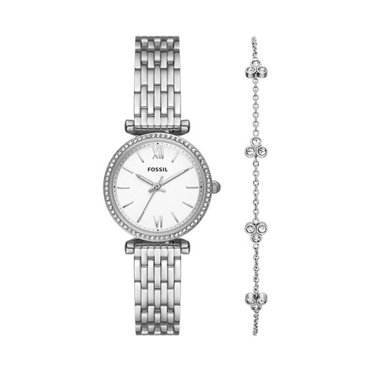 Zestaw zegarek i bransoletka Fossil Carlie ES5315SET Silver/Silver ze sklepu eobuwie.pl w kategorii Bransoletki - zdjęcie 168239415