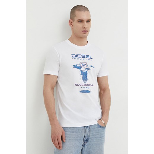 Diesel t-shirt bawełniany męski kolor biały z nadrukiem Diesel M ANSWEAR.com