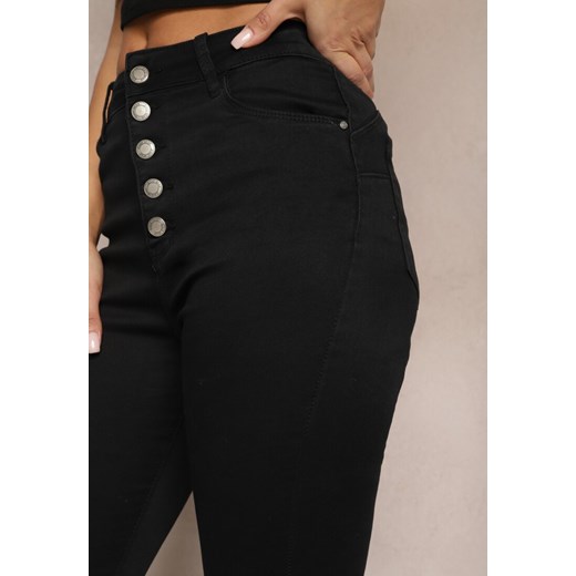 Czarne Dopasowane Jeansy z Regularną Talią i Guzikami Iranev Renee XL promocja Renee odzież
