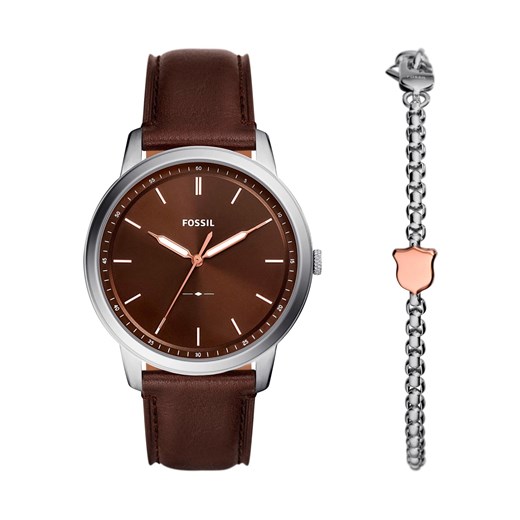 Zestaw zegarek i bransoletka Fossil Minimalist FS6019SET Brown/Brown ze sklepu eobuwie.pl w kategorii Bransoletki - zdjęcie 168247046