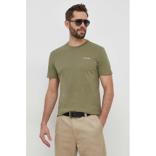 Calvin Klein t-shirt bawełniany męski kolor zielony gładki ze sklepu ANSWEAR.com w kategorii T-shirty męskie - zdjęcie 168250227